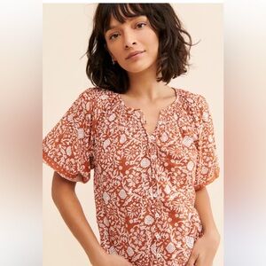 Cleobella Adele button up tie blouse in anila block print